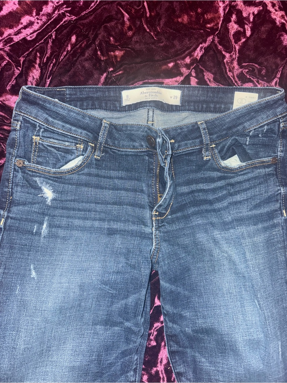Abercrombie & Fitch Women's Dark Blue Distressed Skinny Jeans